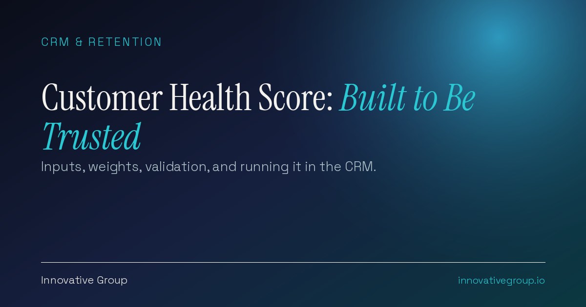 Customer health score model combining product usage, support history, relationship engagement and sentiment into healthy, neutral and at-risk account bands